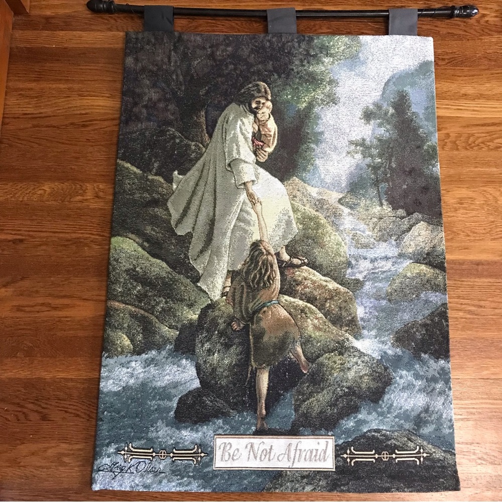 vintage Be Not Afraid tapestry wall hanging Large 36x26 90s Jesus